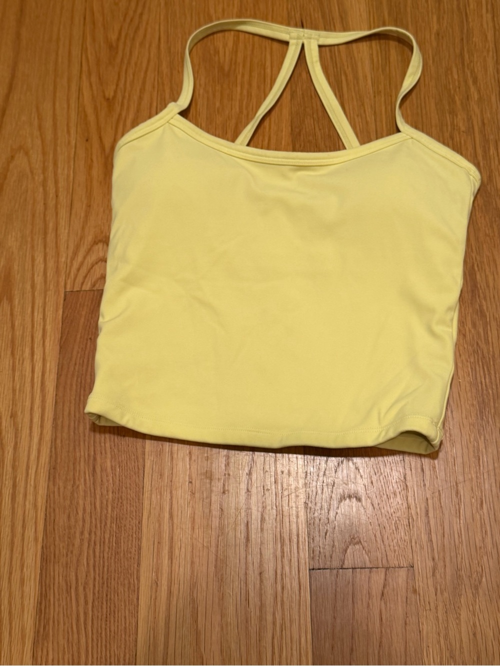 Slim Strappy Crop Tank exercise Top with built in bra in Pale Yellow